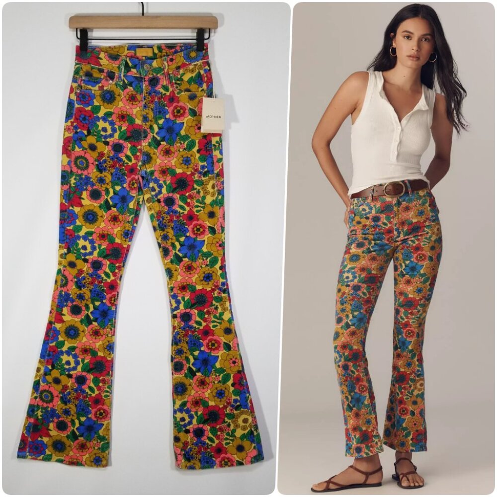 Mother‎ High Waisted Weekender Skimp Track And Flower Fields Corduroy Flare